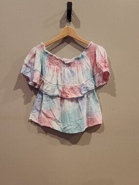 Sofia Jeans by Sofia Vergara Tie Dye Off Shoulder Ruffle Top S